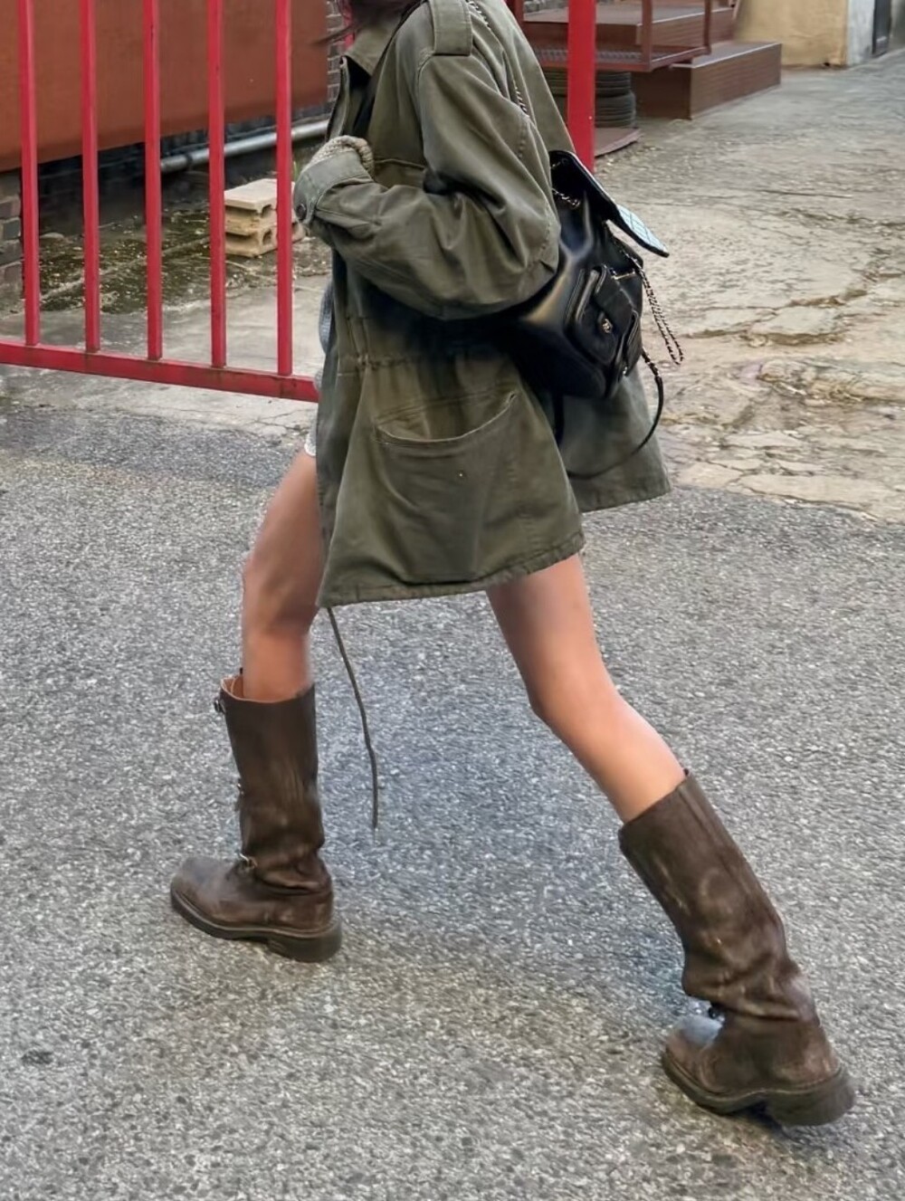 H&M Long Dark Green Utility Jacket